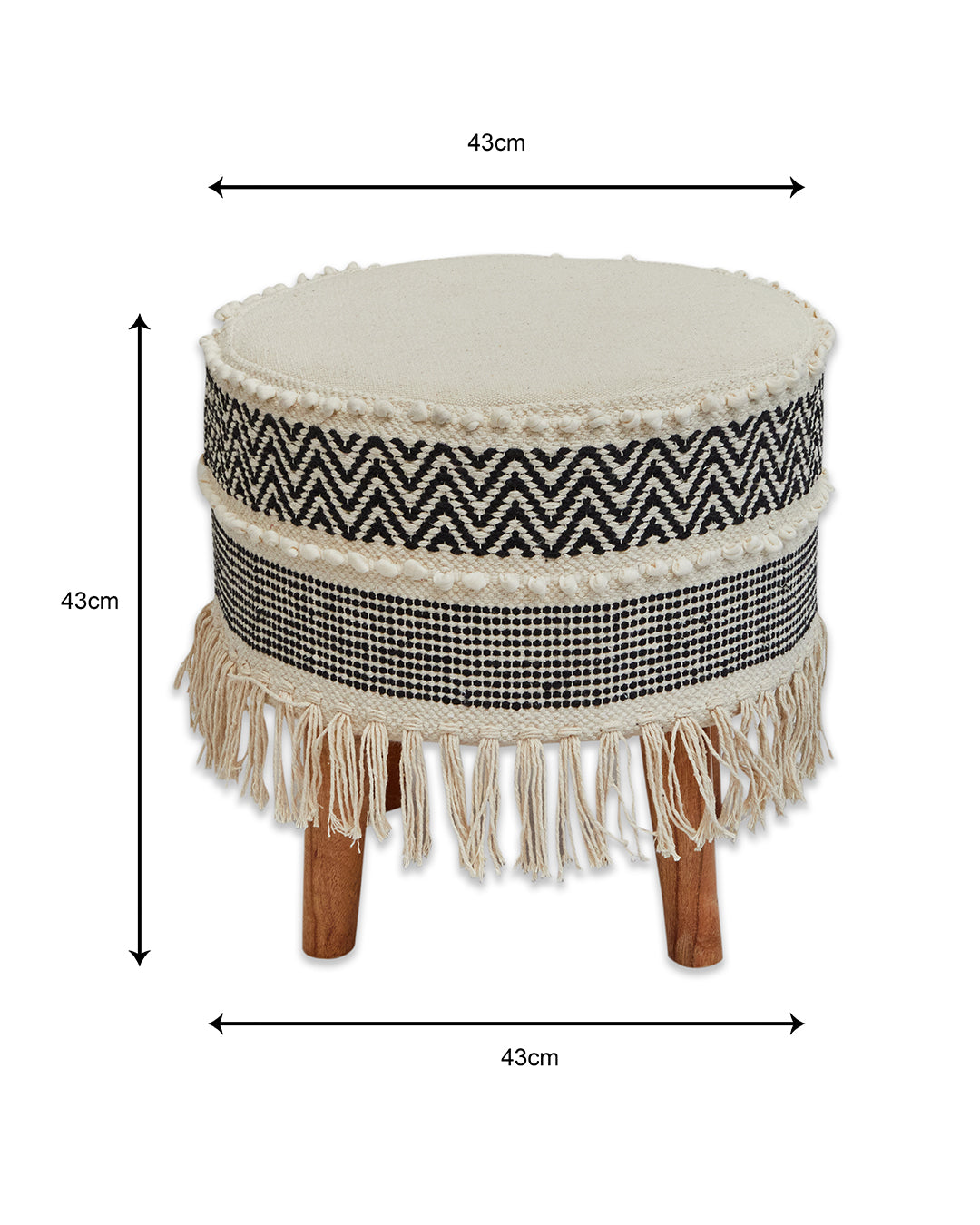 Trendy Beige & black bohemian 4 legged wooden sitting stool/ottoman/muddha/pouffe