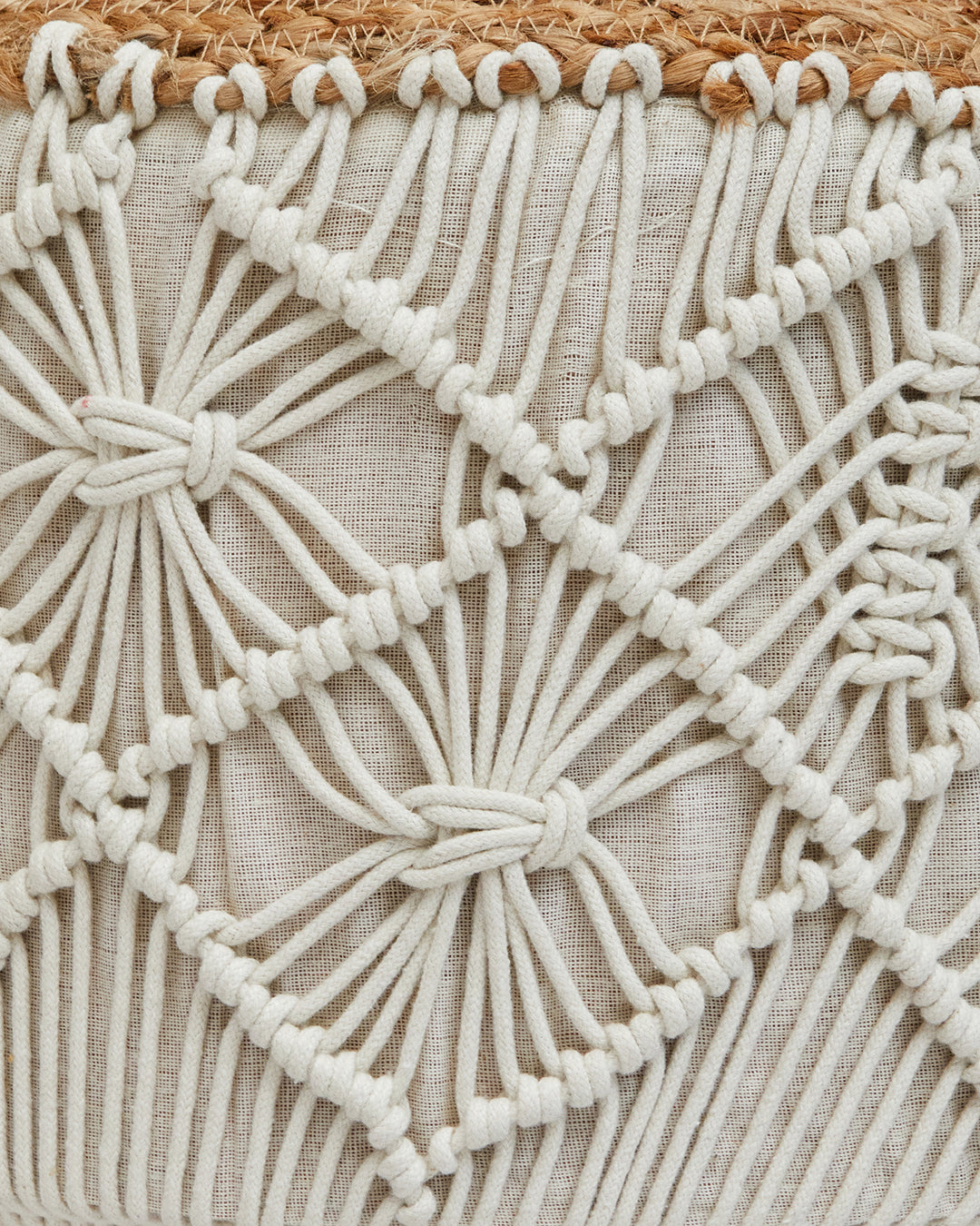 Marvellous jute top macreme 4 legged wooden sitting stool/ottoman/muddha/pouffe