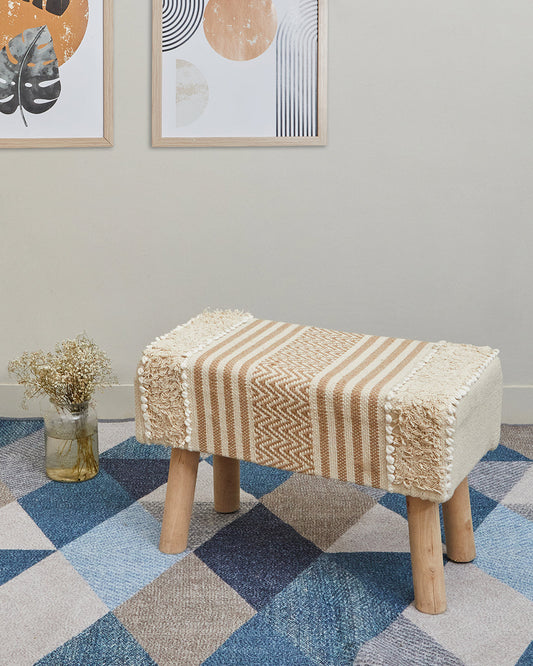 Stylish beige bohemian 4 legged wooden bench/side table