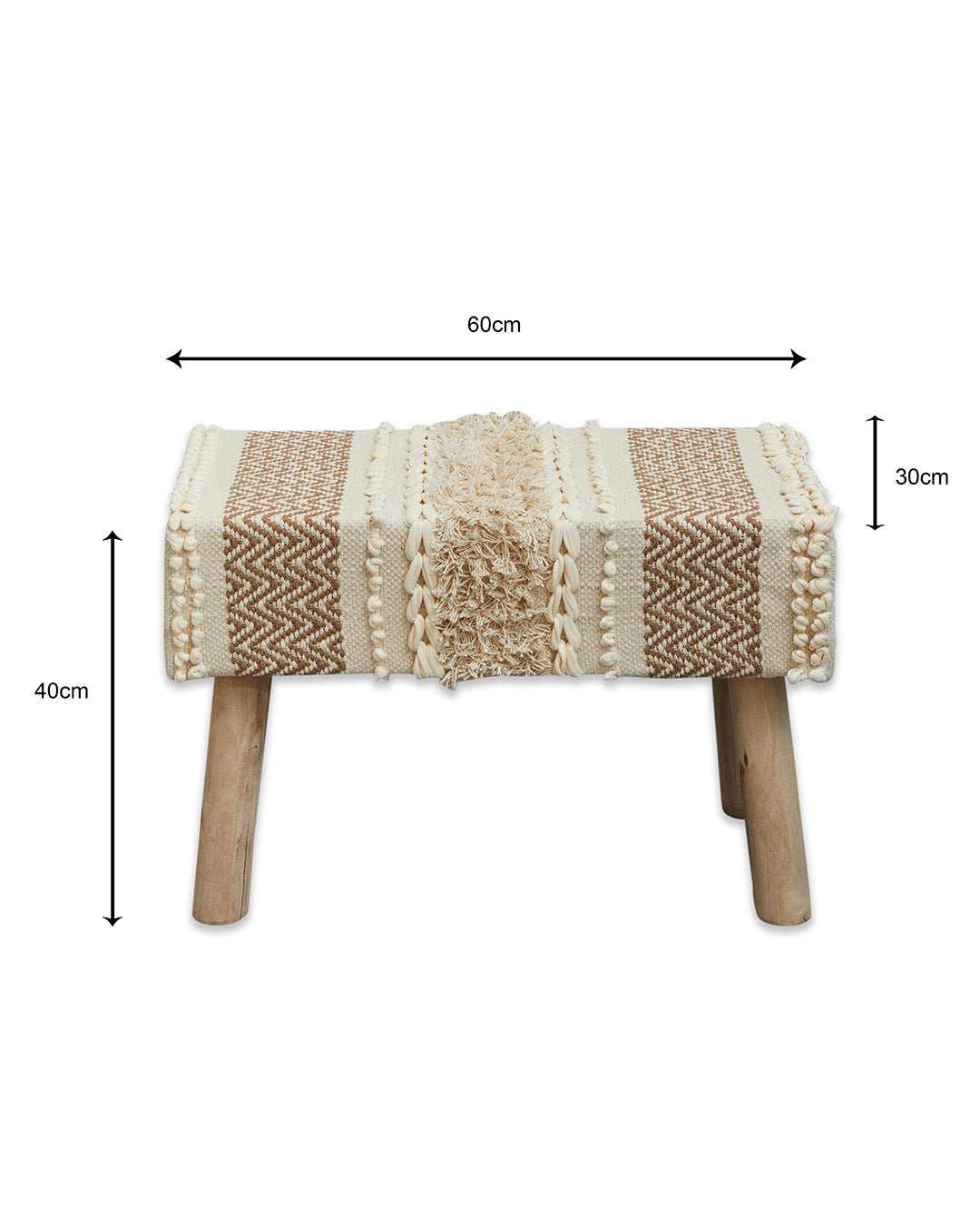 Tufted beige bohemian 4 legged wooden bench/side table