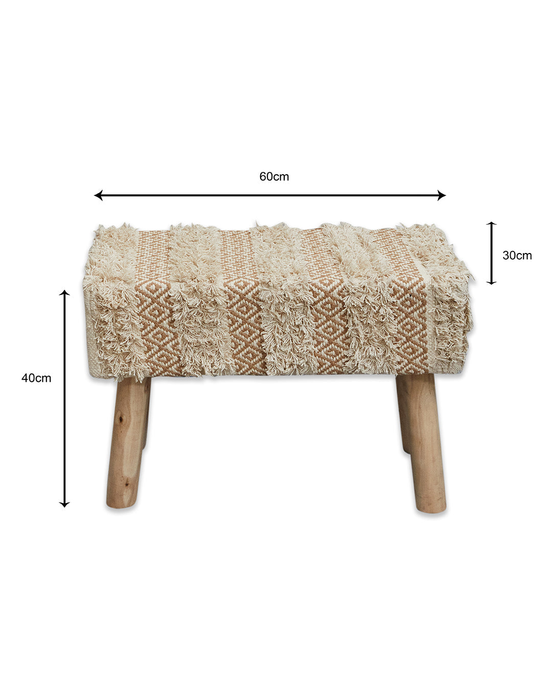 Decorative beige bohemian 4 legged wooden bench/side table