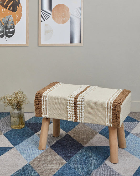 Elegant beige bohemian 4 legged wooden bench/side table