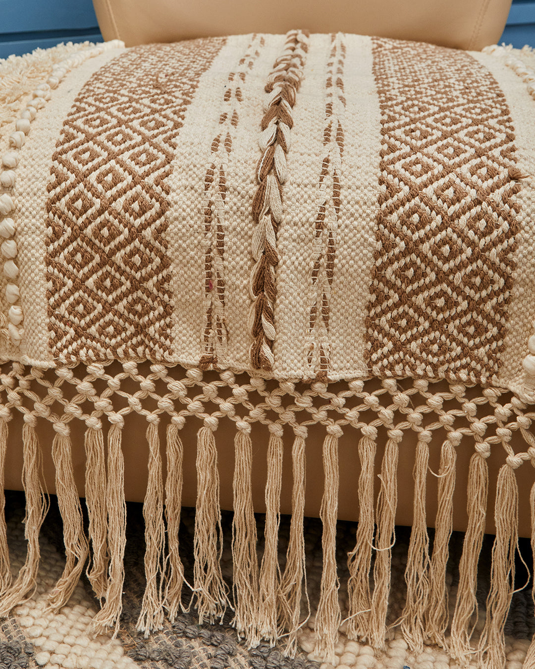 Braided Beige 1 seater sofa cover with tassles