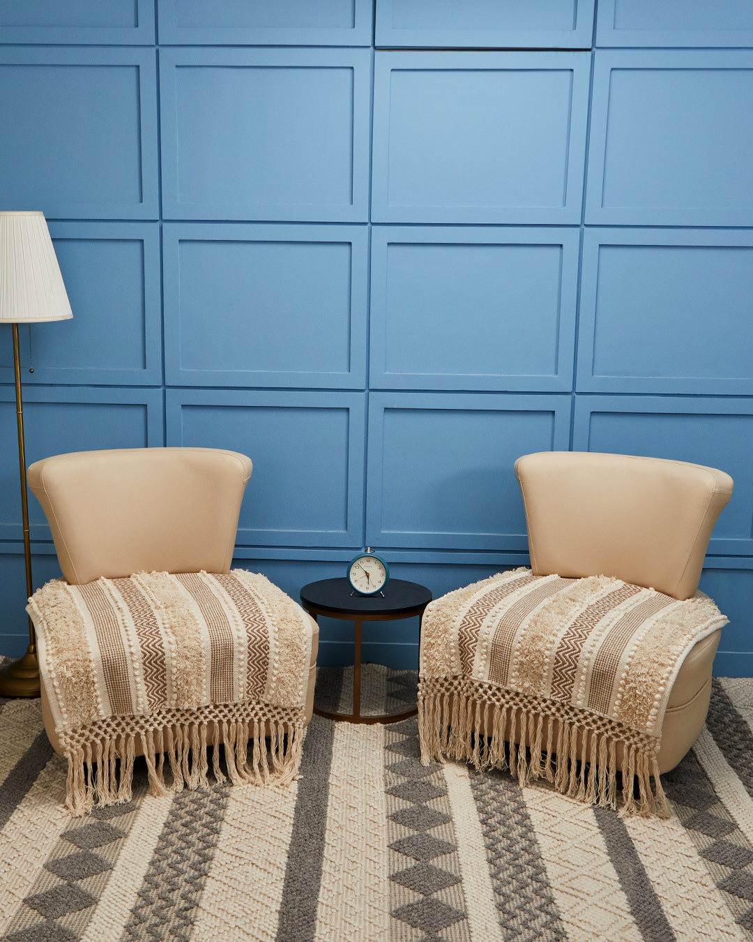 Lovely Beige 1 seater sofa cover with tassles