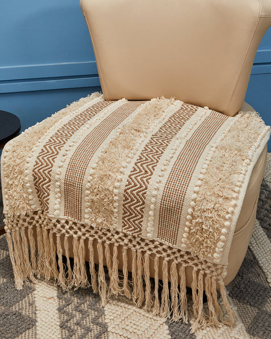 Lovely Beige 1 seater sofa cover with tassles - Set of 2