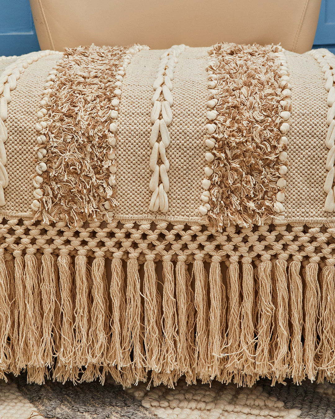 Tufted Beige 1 seater sofa cover with tassles