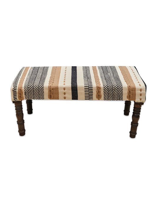 Black beige brown striped 4 legged wooden bench with removable legs