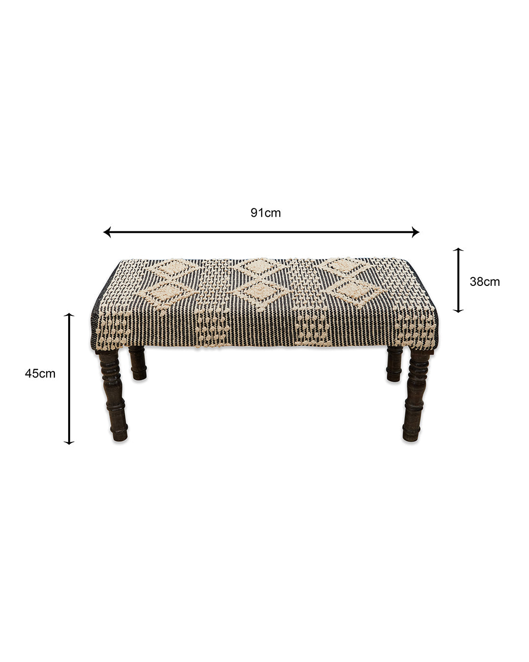 Black beige brown striped 4 legged wooden bench with removable legs