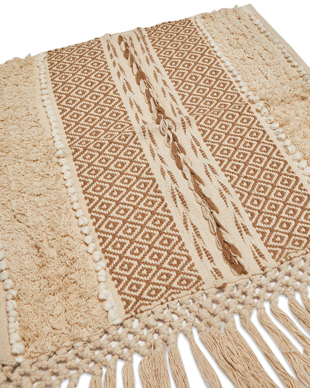 Braided Beige 1 seater sofa cover with tassles - Set of 2