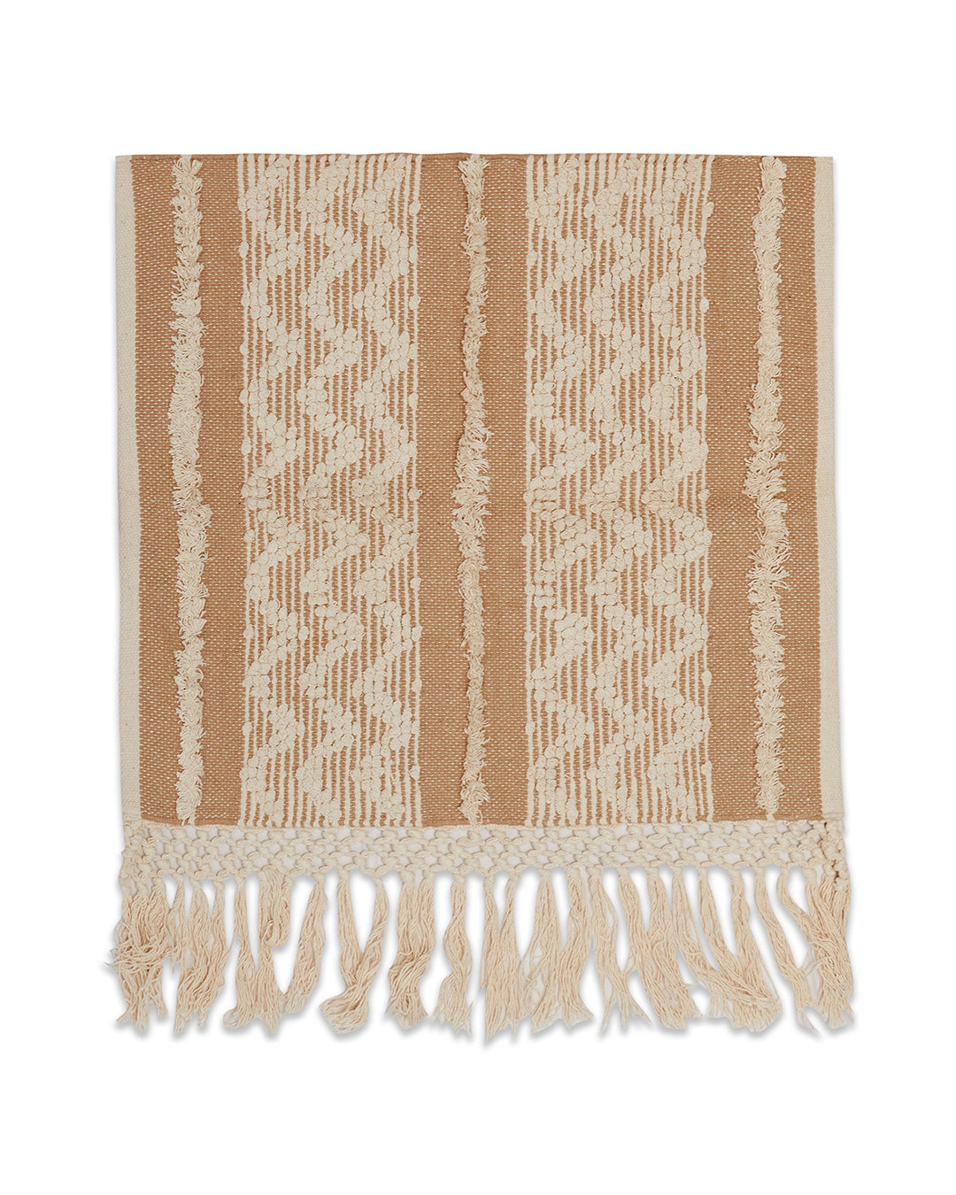 Tassled brown woven 1 seater sofa cover with tassles