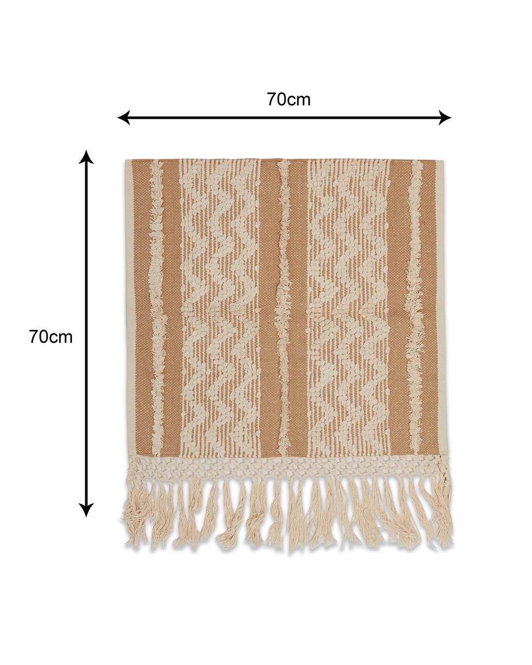 Tassled brown woven 1 seater sofa cover with tassles