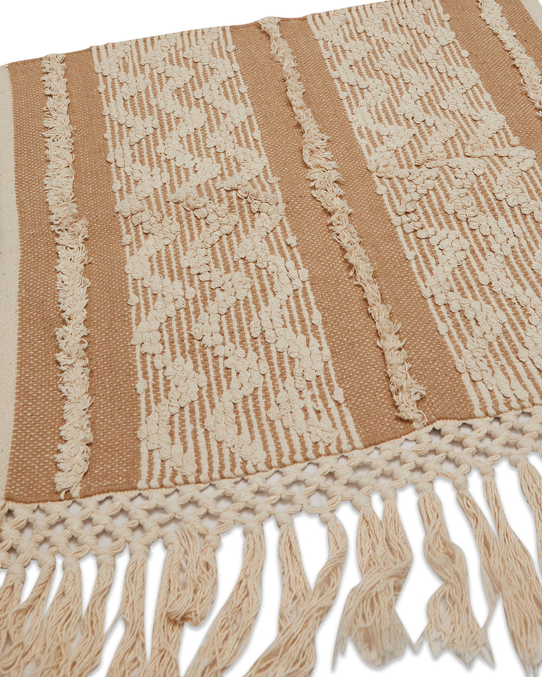 Tassled brown woven 1 seater sofa cover with tassles