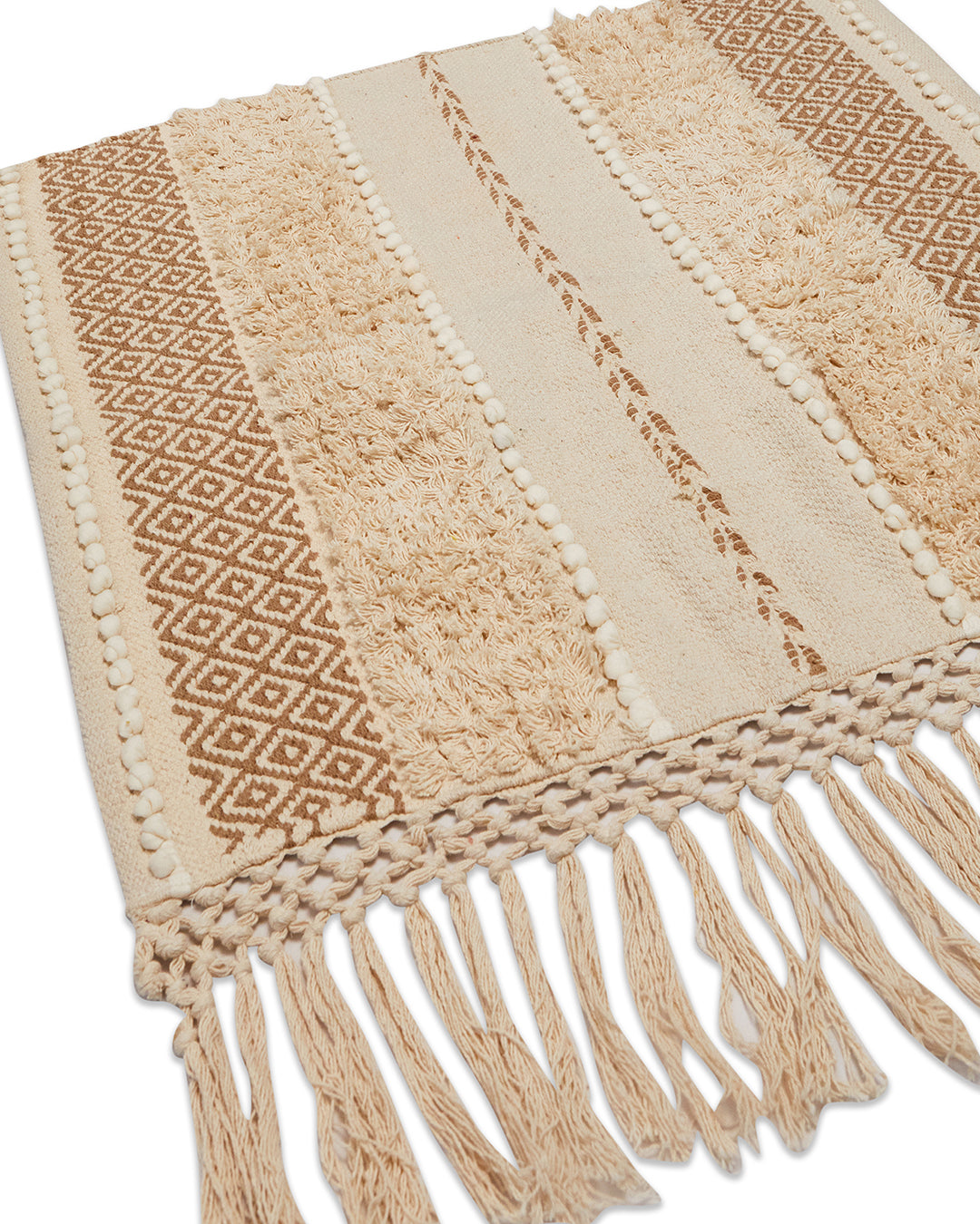 Hand crafted Beige 1 seater sofa cover with tassles - Set of 2