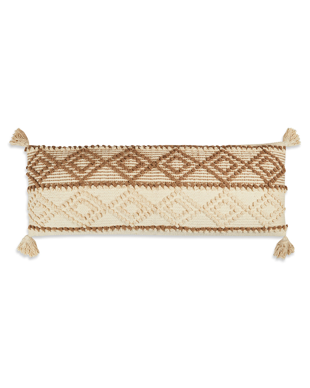 Beige & brown knots 14 x 36 Cushion cover with tassle