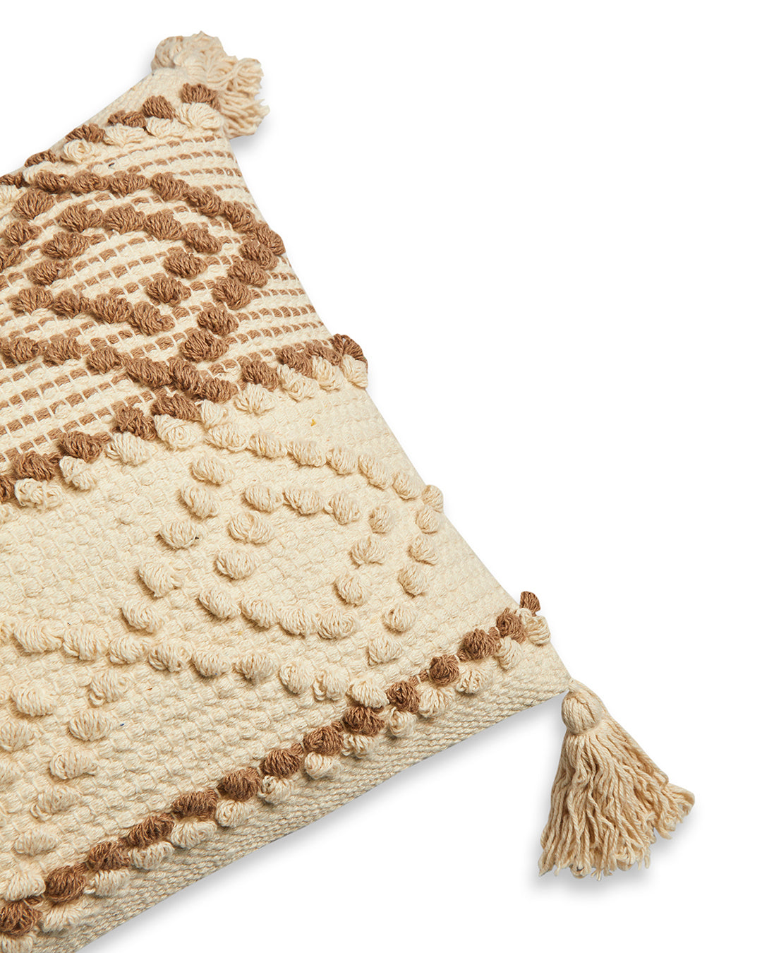 Beige & brown knots 14 x 36 Cushion cover with tassle