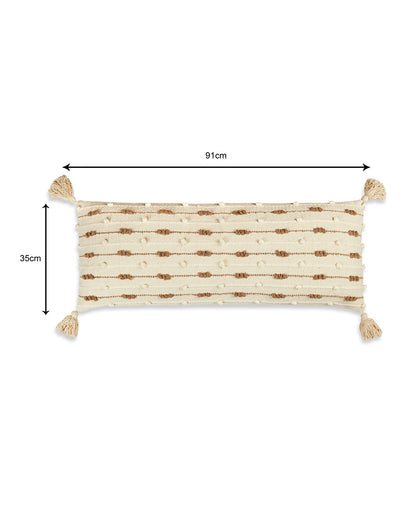 Fab boho 14 x 36 Beige Cushion cover with tassle