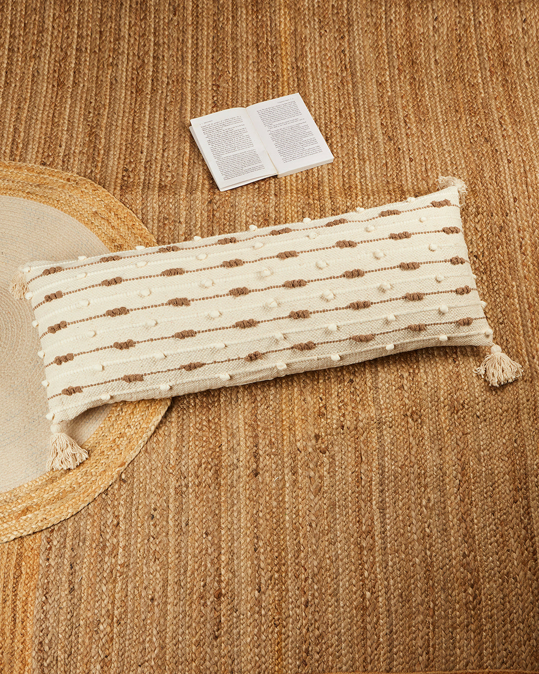 Fab boho 14 x 36 Beige Cushion cover with tassle
