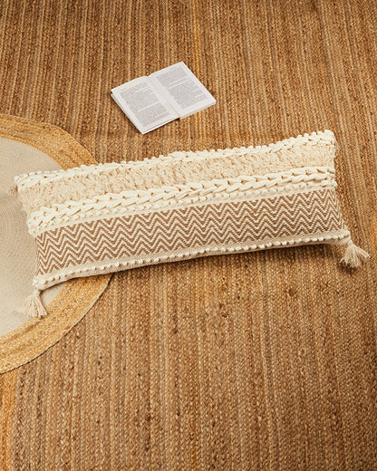 Beige fringes 14 x 36 Cushion cover with tassle