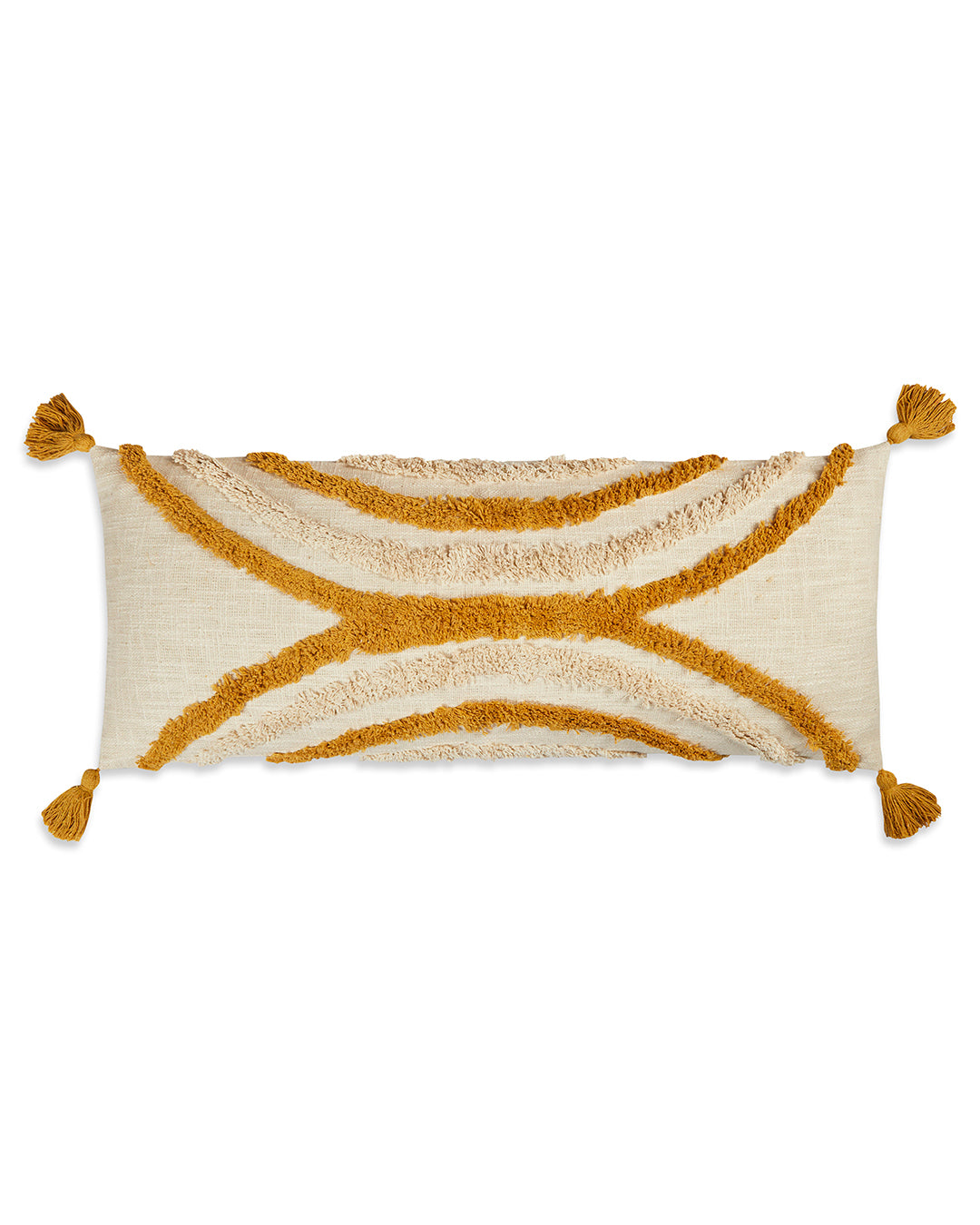 Yellow curves 14 x 36 Beige Cushion cover with tassle