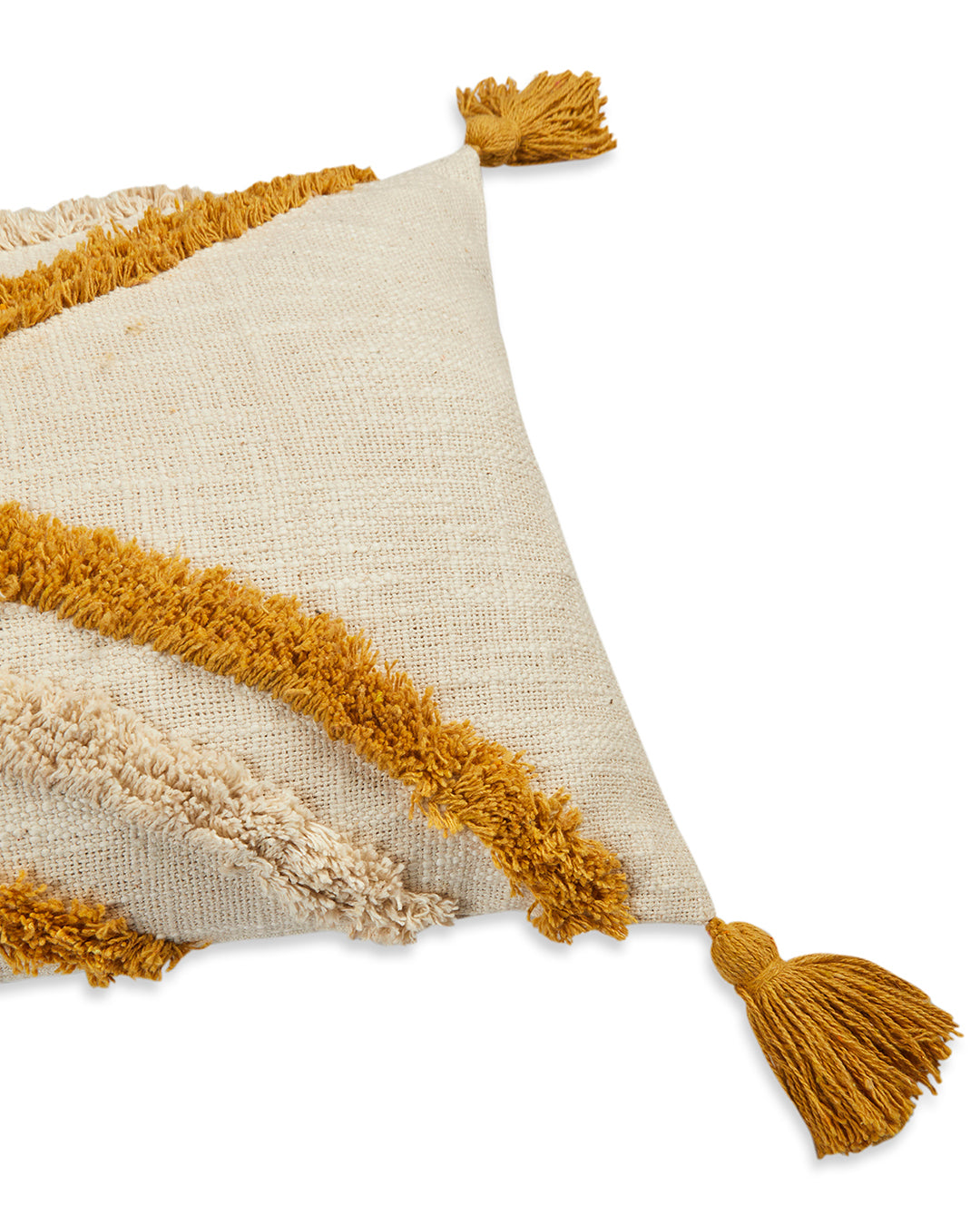 Yellow curves 14 x 36 Beige Cushion cover with tassle