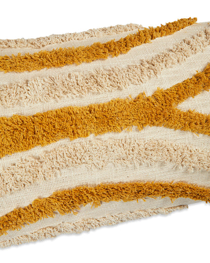 Yellow curves 14 x 36 Beige Cushion cover with tassle