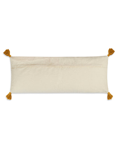 Yellow curves 14 x 36 Beige Cushion cover with tassle