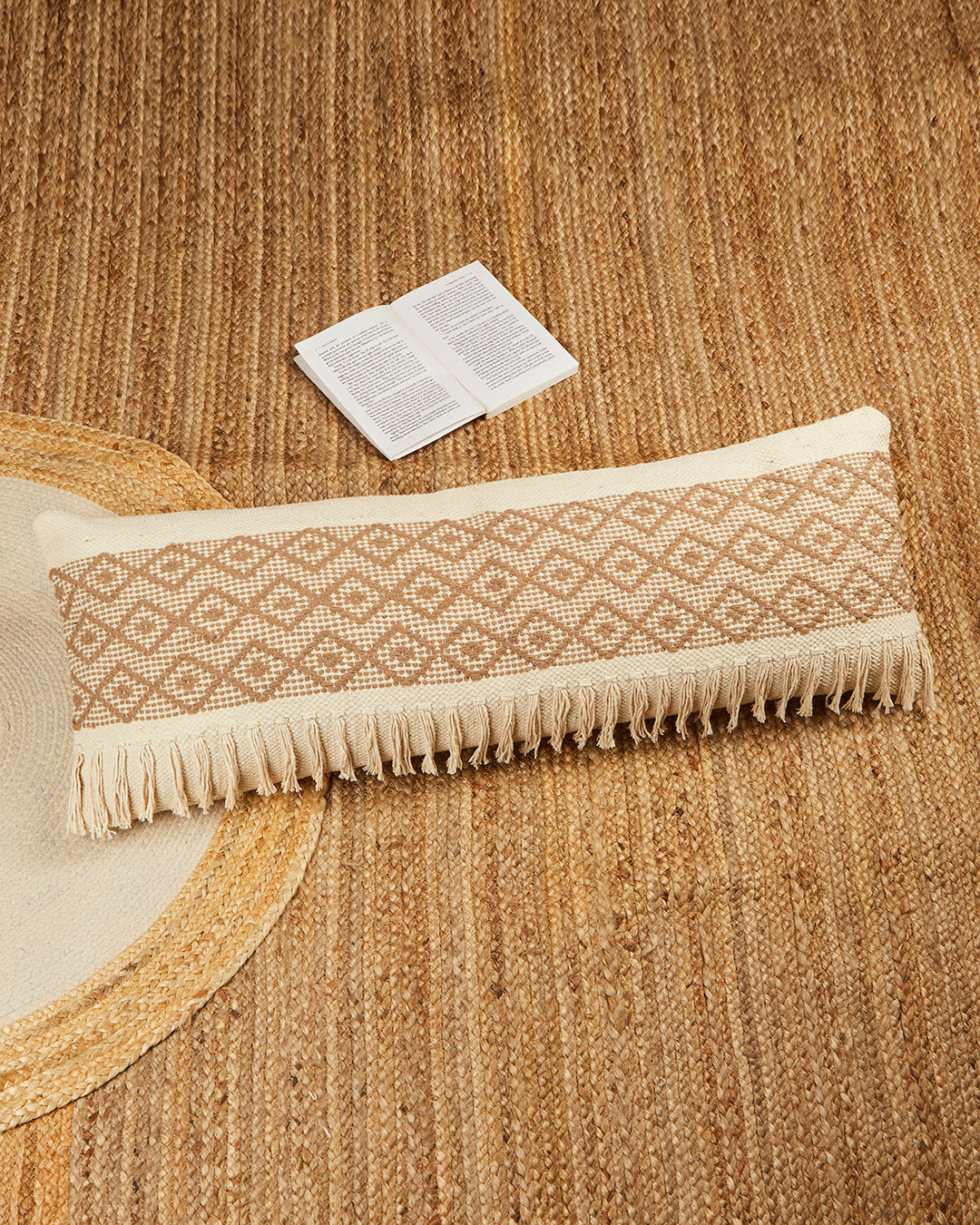 Diamond fringes 14 x 36 Beige Cushion cover with tassle