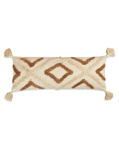 Beige brown zigzag 14 x 36 Cushion cover with tassle