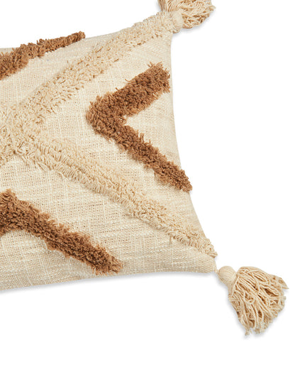 Beige brown zigzag 14 x 36 Cushion cover with tassle