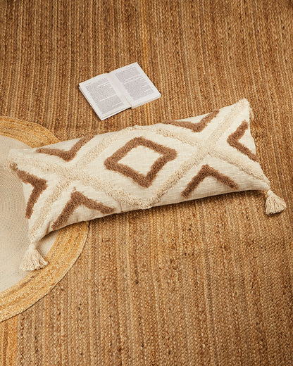 Beige brown zigzag 14 x 36 Cushion cover with tassle