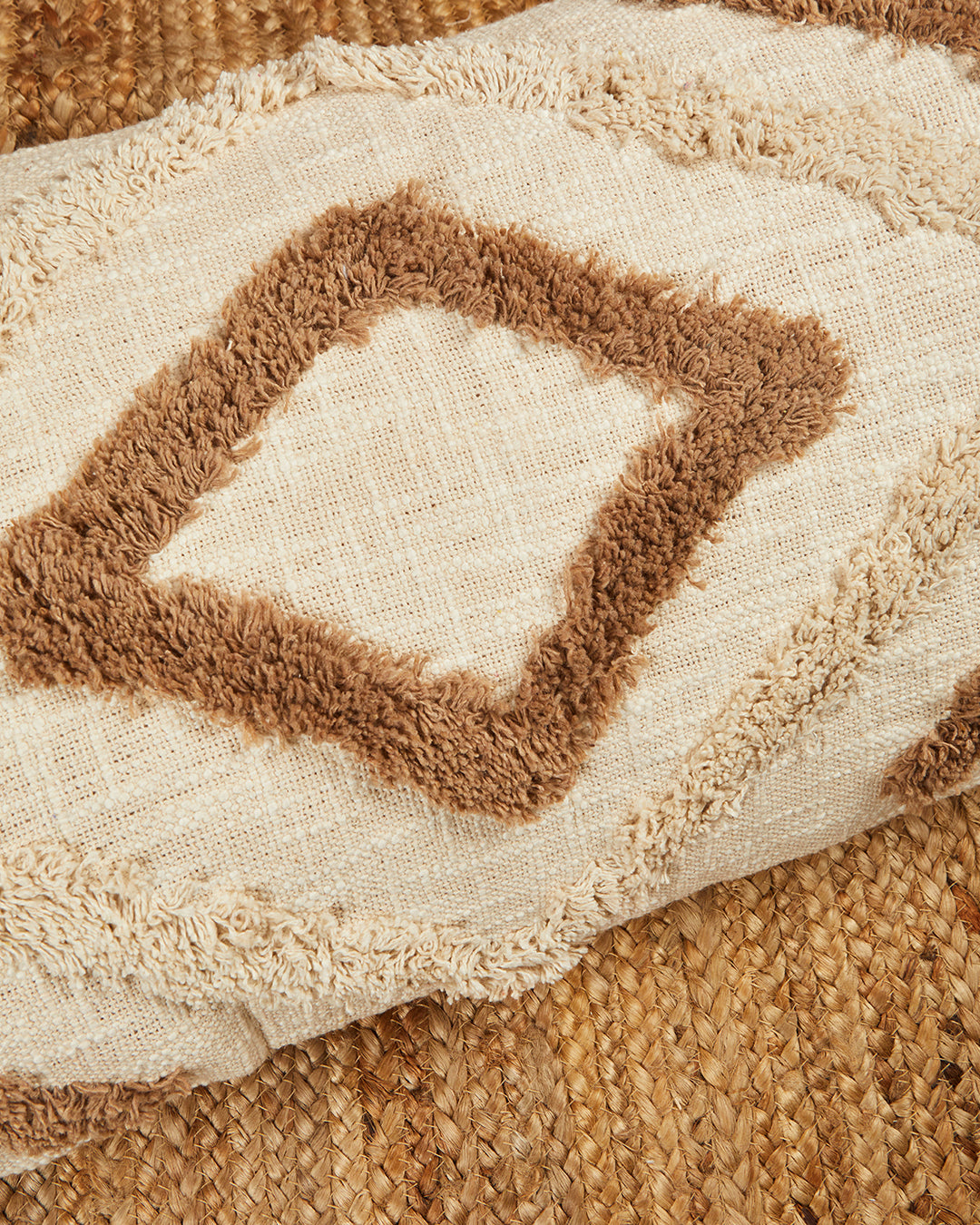 Beige brown zigzag 14 x 36 Cushion cover with tassle