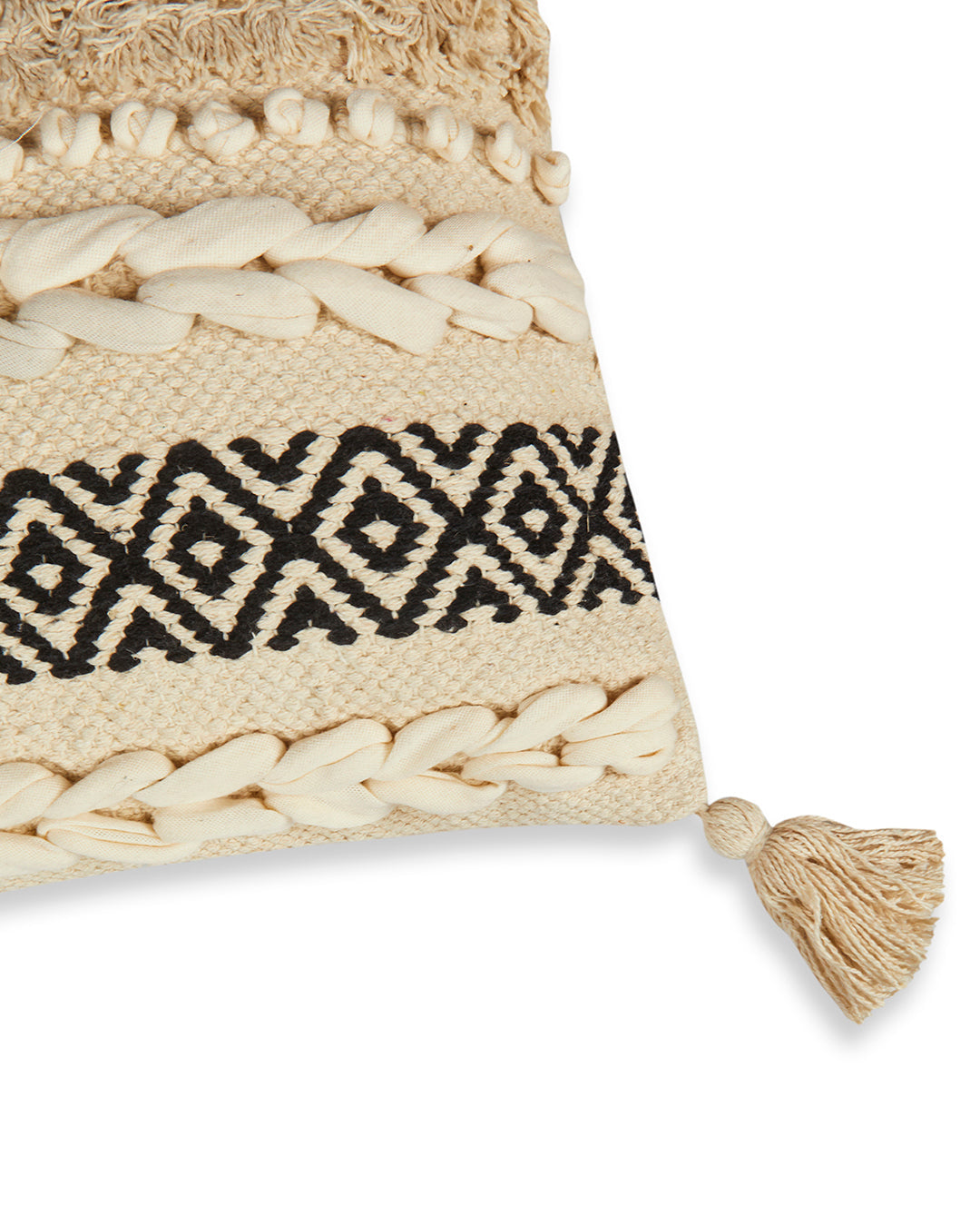 Beige & black bohemian 12 x 12 Cushion cover with tassle - Set of 2