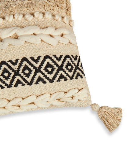 Beige & black bohemian 12 x 12 Cushion cover with tassle - Set of 2
