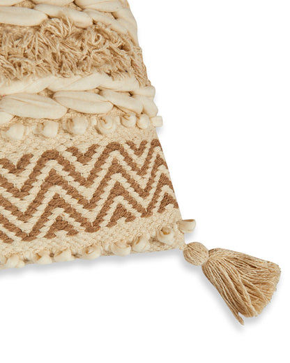 Bohemian with fringes 12 x 12 Beige Cushion cover with tassle - Set of 2