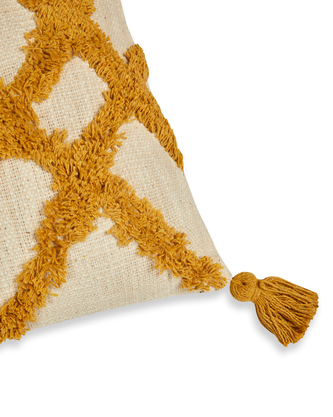 Mustard Yellow zigzag 12 x 12 Beige Cushion cover with tassle - Set of 2