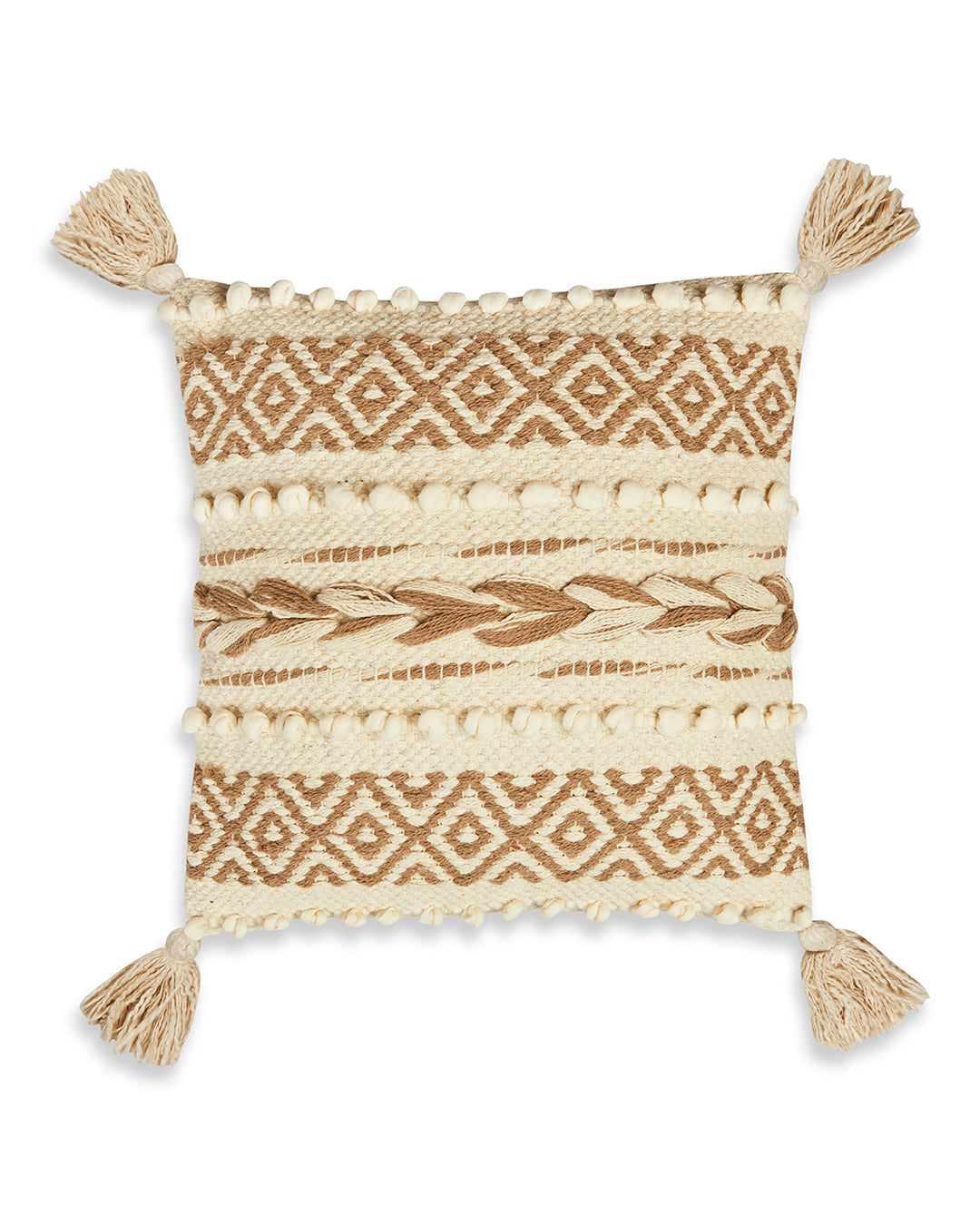 Braided Beige 12 x 12 Cushion cover with tassle - Set of 2