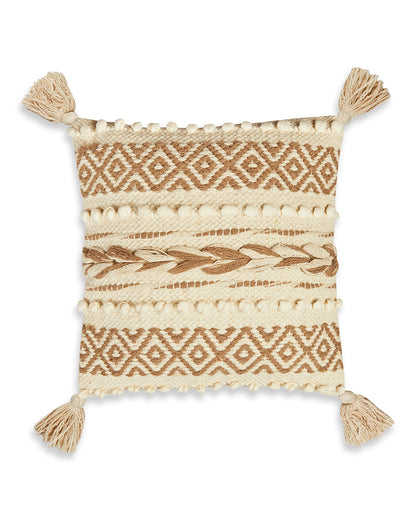 Braided Beige 12 x 12 Cushion cover with tassle - Set of 2