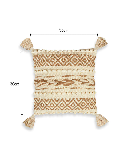 Braided Beige 12 x 12 Cushion cover with tassle - Set of 2
