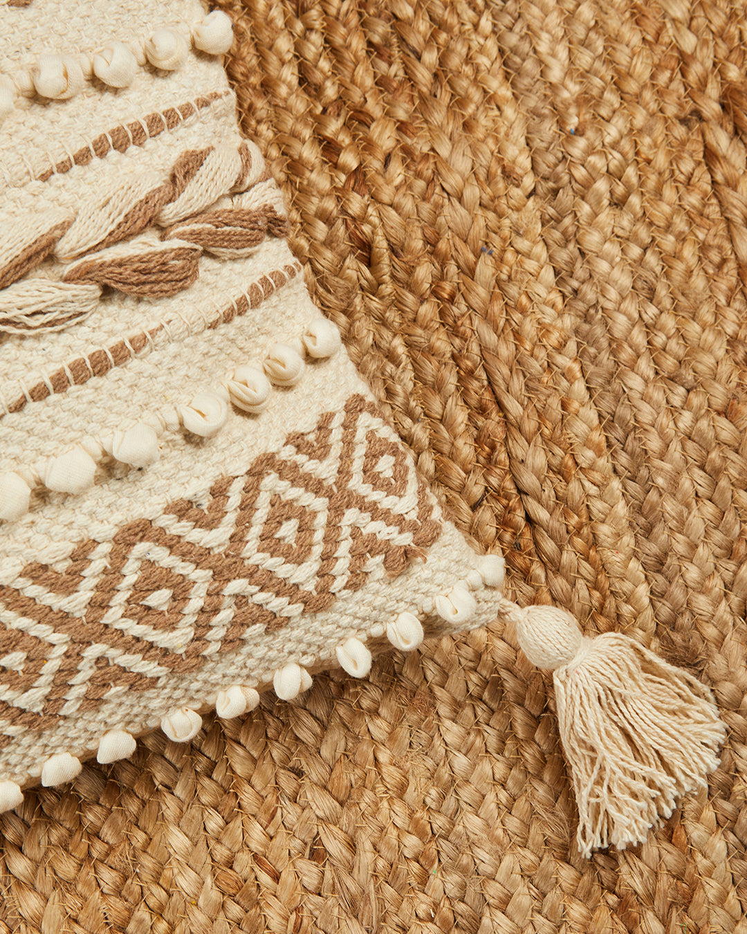 Braided Beige 12 x 12 Cushion cover with tassle - Set of 2