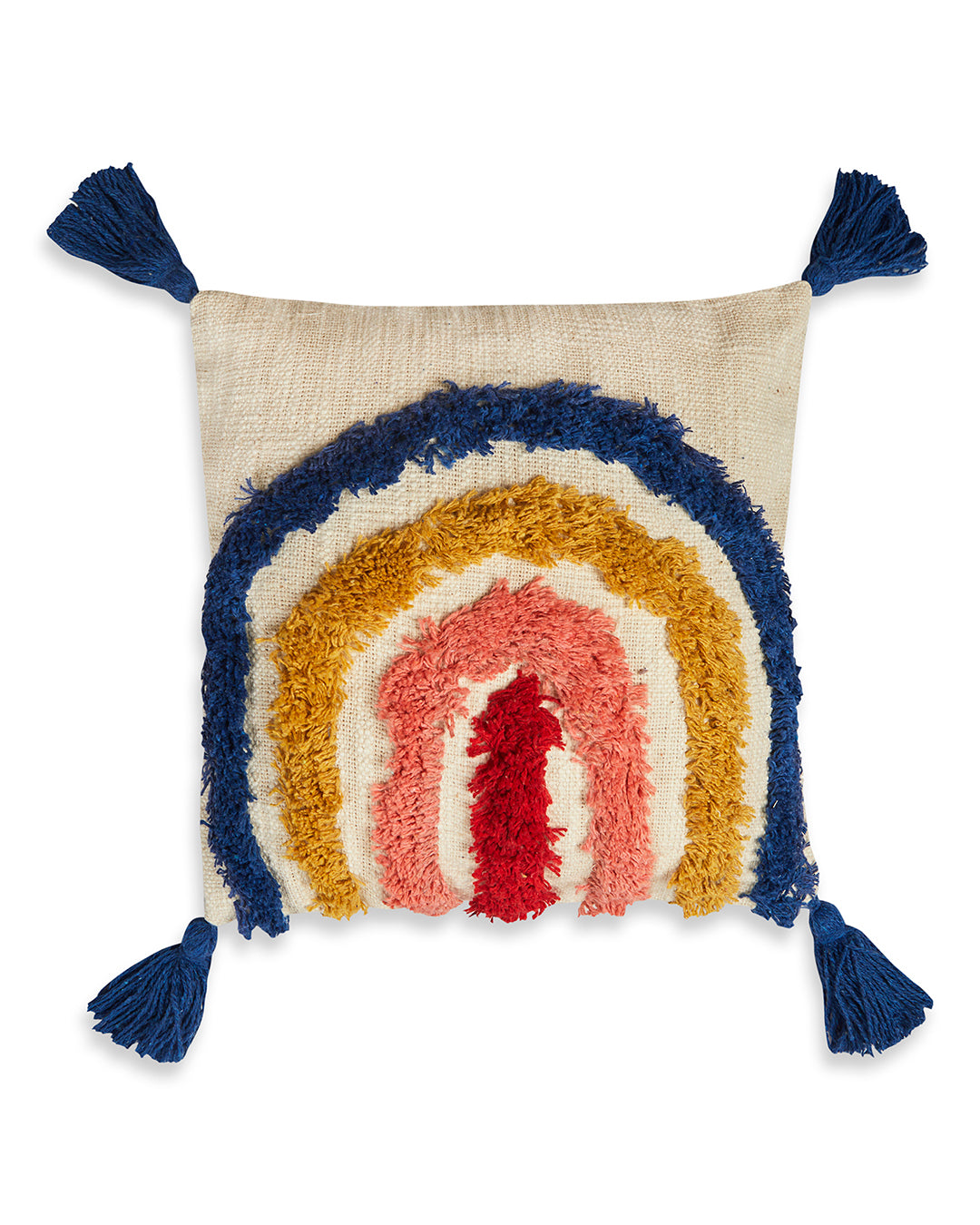 Cute Rainbow 12 x 12 Beige Cushion cover with tassle - Set of 2