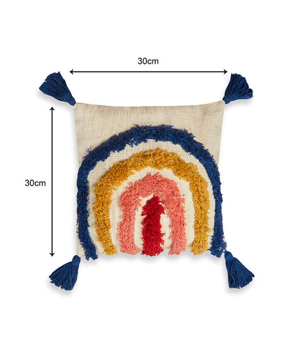 Cute Rainbow 12 x 12 Beige Cushion cover with tassle - Set of 2
