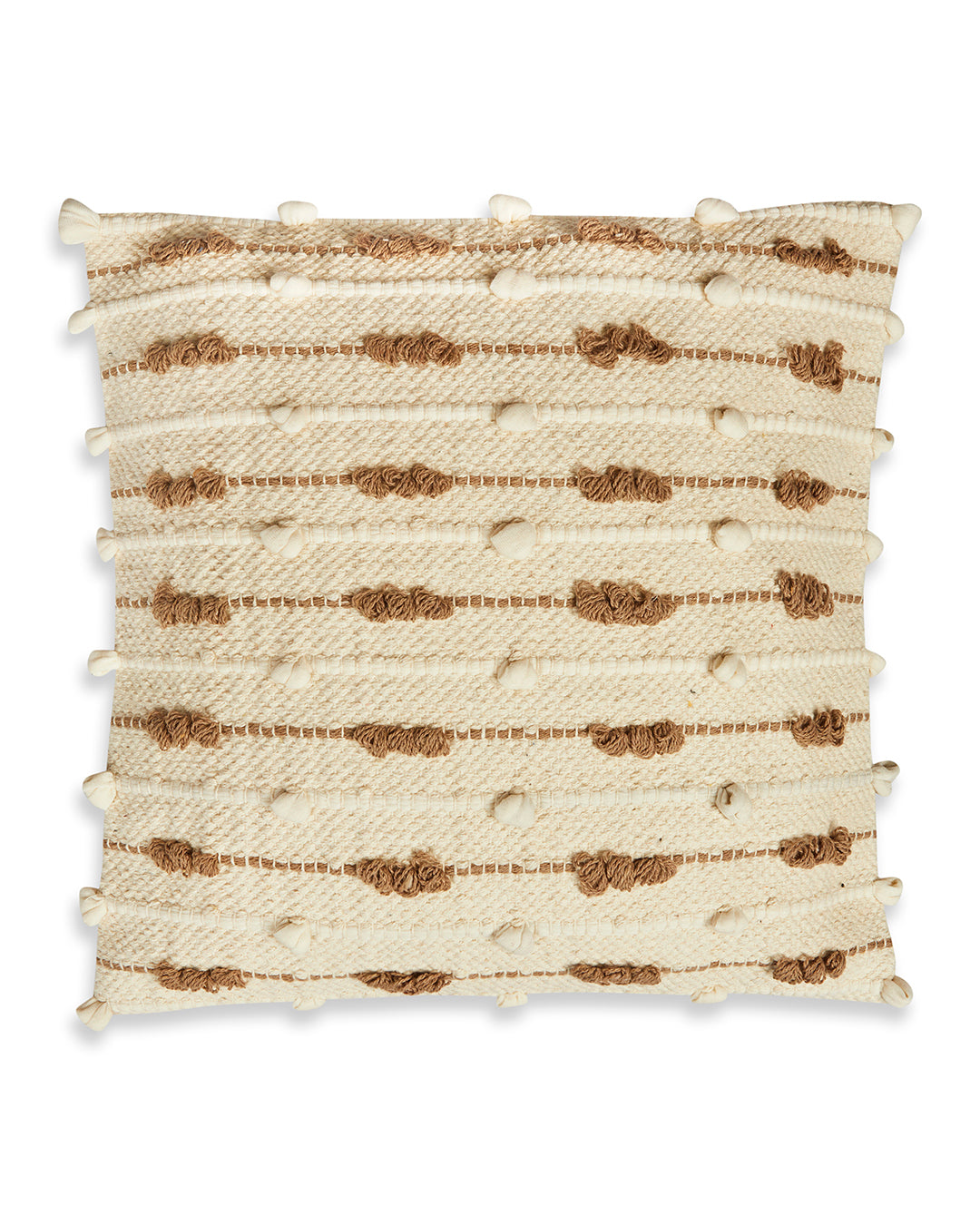 Beige & brown 16 x 16 Cushion cover with tassle - Set of 2