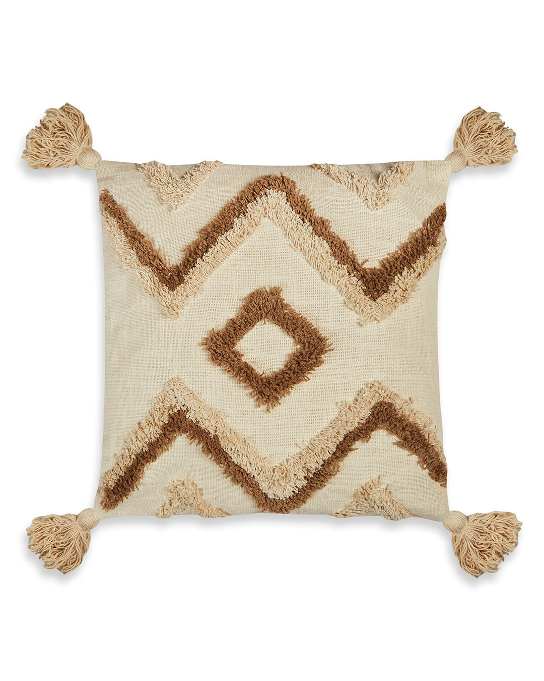 Fab tufting 16 x 16 Beige Cushion cover with tassle - Set of 2