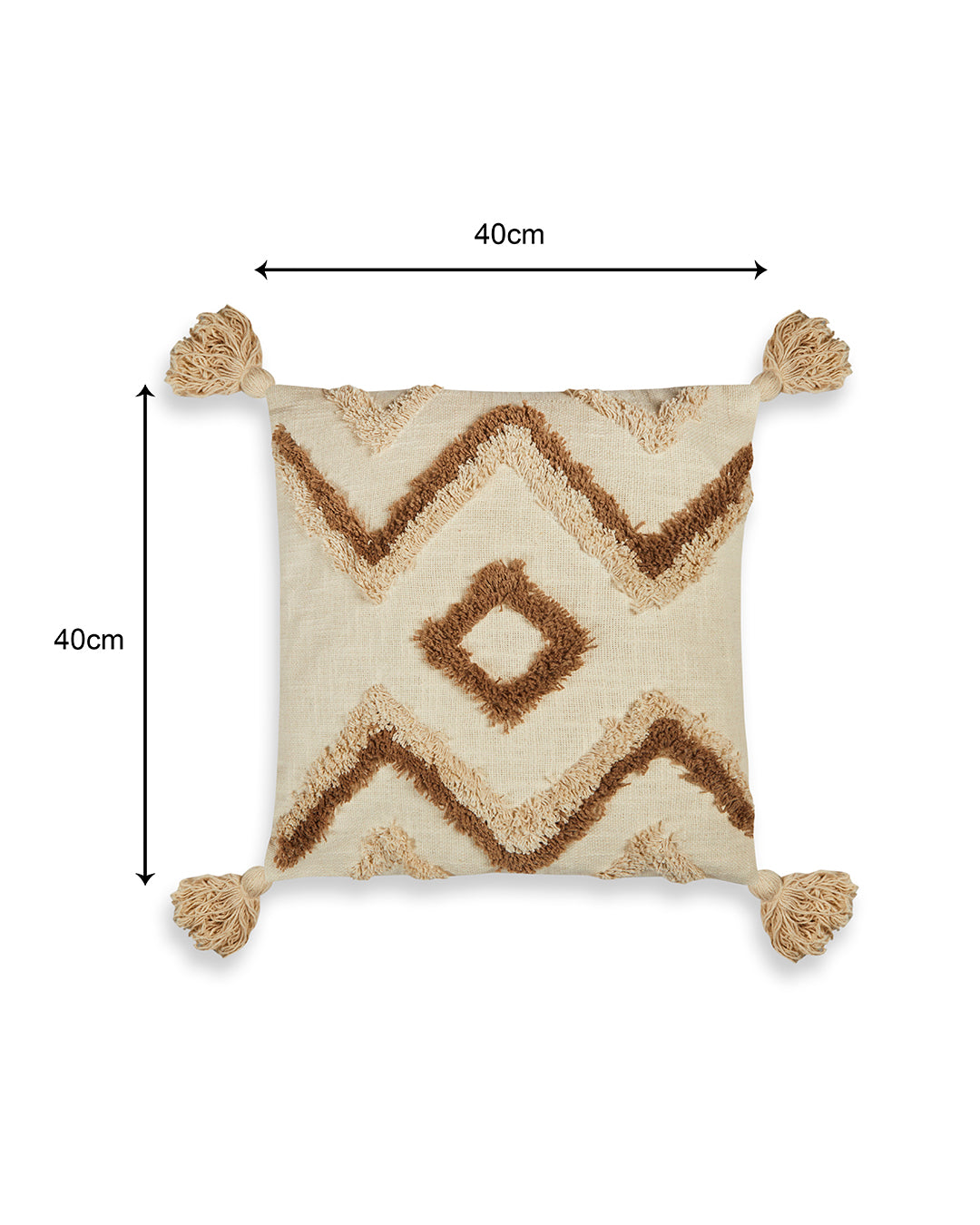 Fab tufting 16 x 16 Beige Cushion cover with tassle - Set of 2