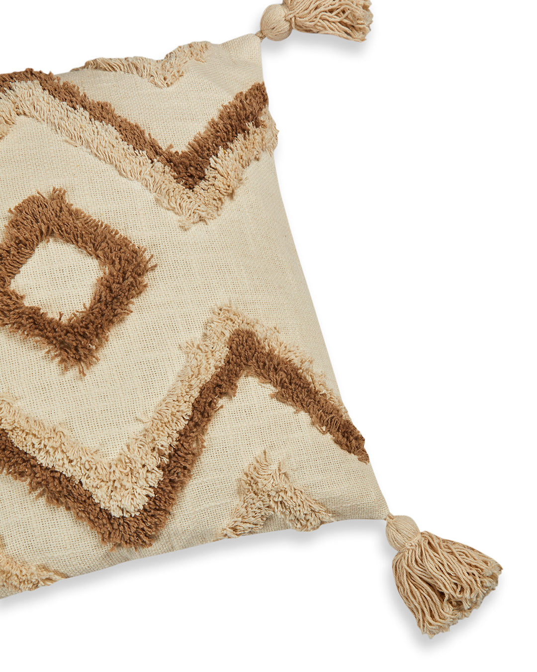 Fab tufting 16 x 16 Beige Cushion cover with tassle - Set of 2