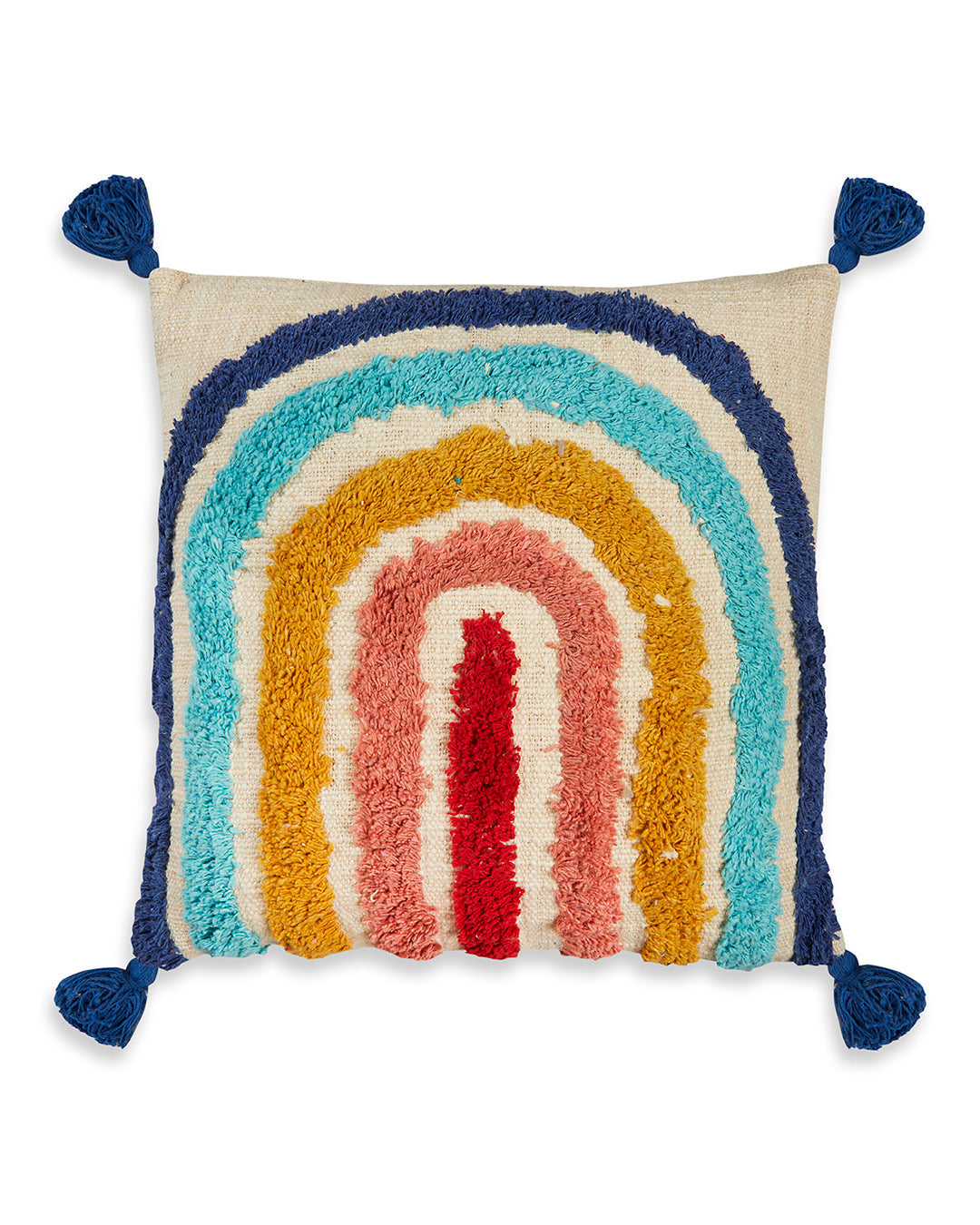 Cute Rainbow 16 x 16 Beige Cushion cover with tassle - Set of 2