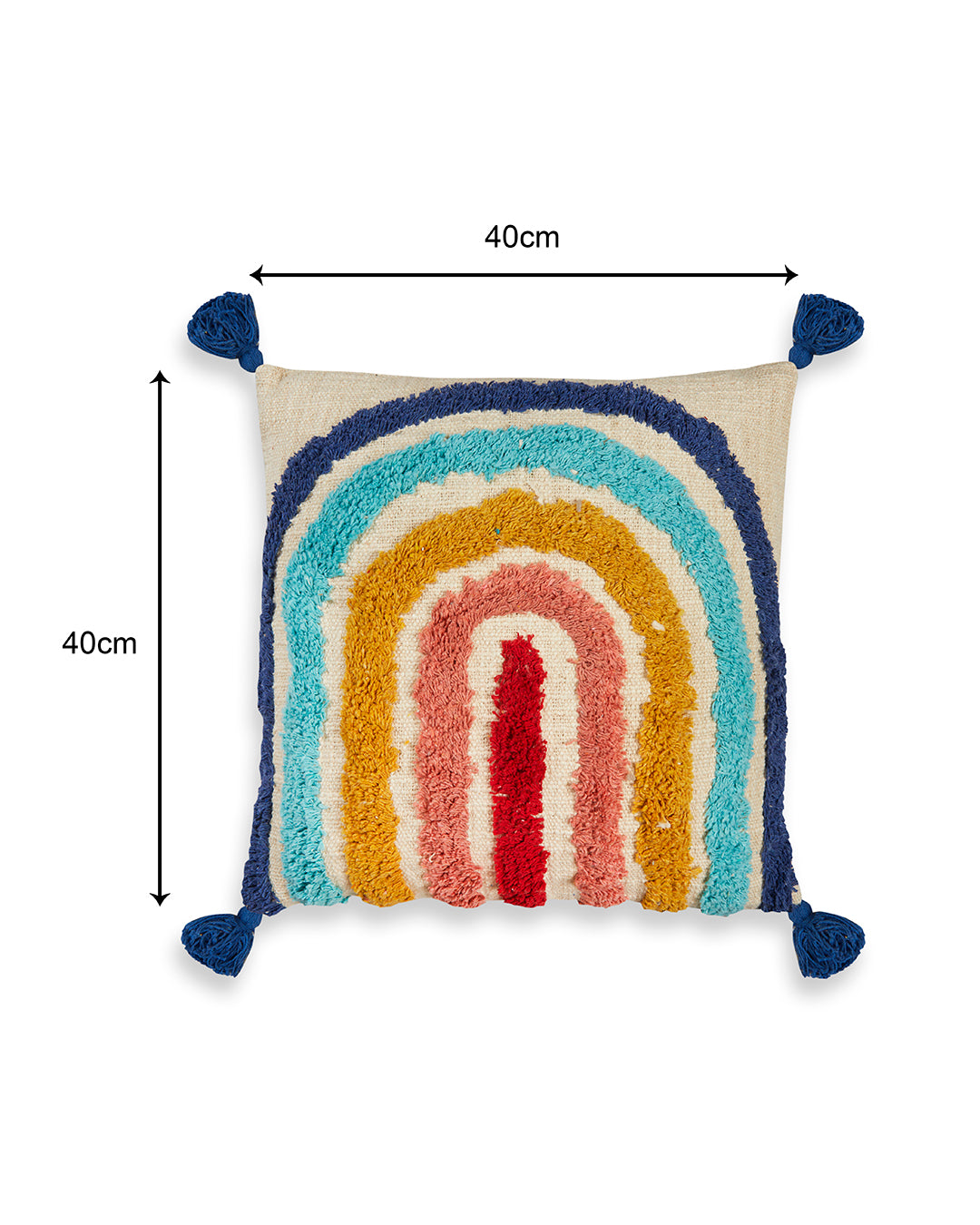 Cute Rainbow 16 x 16 Beige Cushion cover with tassle - Set of 2