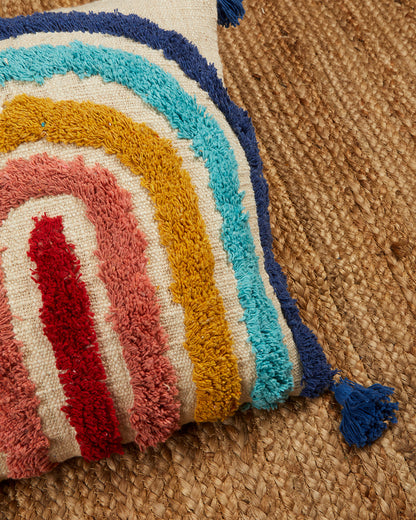 Cute Rainbow 16 x 16 Beige Cushion cover with tassle - Set of 2