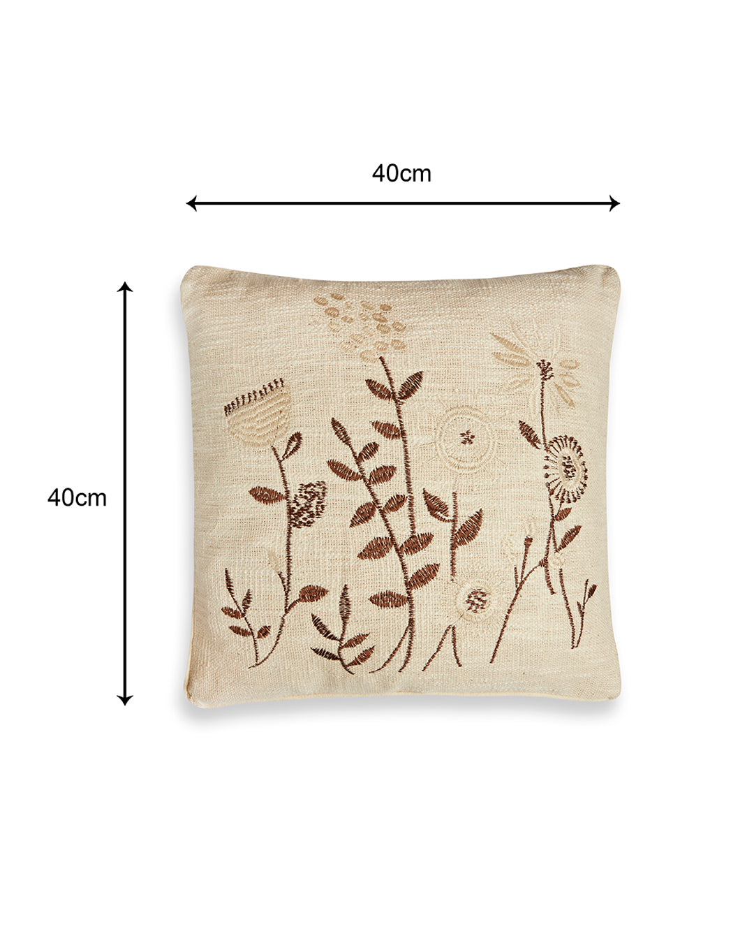 Beige & brown Floral Embroidery 16 x 16 Cushion cover - Set of 2