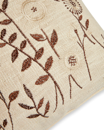 Beige & brown Floral Embroidery 16 x 16 Cushion cover - Set of 2
